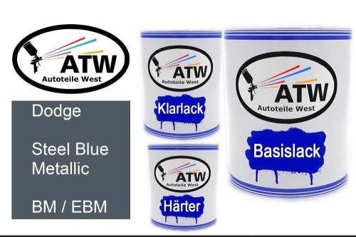 Dodge, Steel Blue Metallic, BM / EBM: 1L Lackdose + 1L Klarlack + 500ml Härter - Set, von ATW Autoteile West.